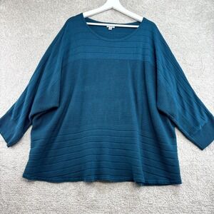 Avenue Sweater Womens 26/28 Teal Acrylic Tight Knit Round Neck Dolman Capsule